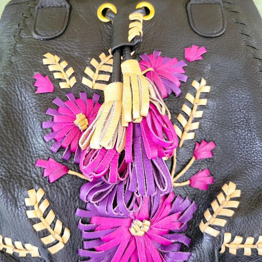 ISABELLA FIORE Black Leather Floral Shoulder Bag - Picture 9 of 9